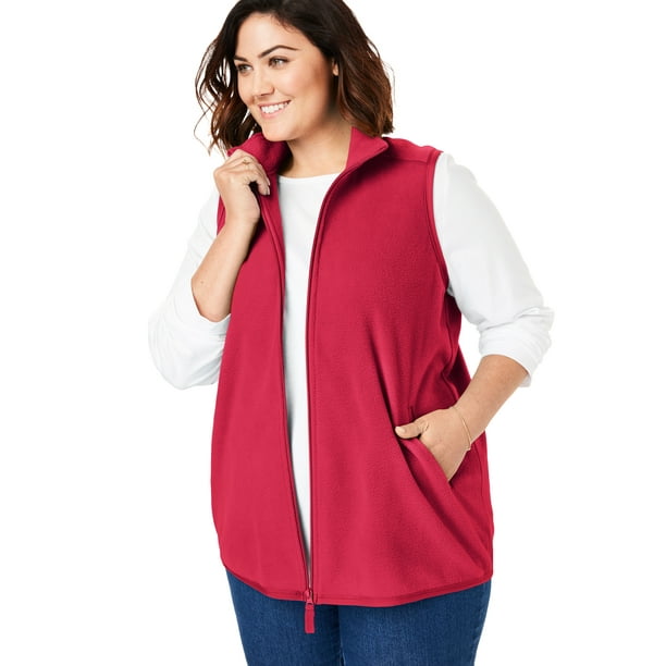 Woman Within - Woman Within Plus Size Zip-front Microfleece Vest ...