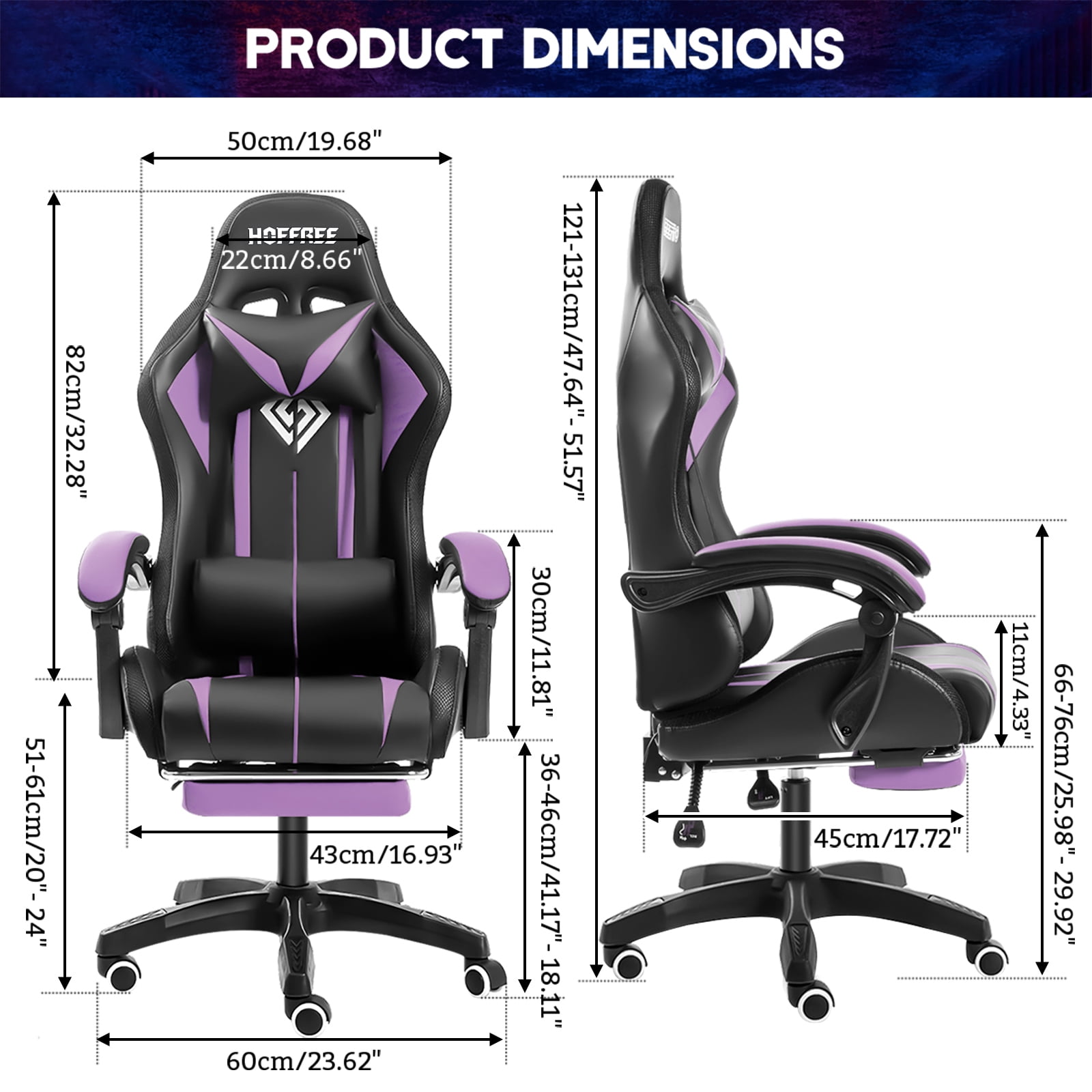 Hoffree Gaming Chair with Massage PU Leather Office Chair with Footrest and LED Light Ergonomic Gamer Chair Lumbar Support Adjustable Headrest High Back Computer Chair for Home Office