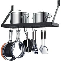Pot Rack Square Grid Wall Mounted Kitchen Pot And Pan Organizer Shelf With 10 Hooks, 24 by 10-inch (Black),