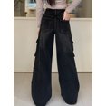 thumbnail image 2 of Cyber-pantalones vaqueros holgados negros lavados para mujer, ropa de calle con múltiples bolsillos, pantalones Cargo rectos de pierna ancha, Y2K, 2024, 2 of 5