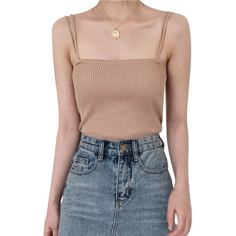 Naturalour Summer Women Ladies Vest Knitted Ribbed Crop Tops Tank Top