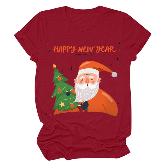 Fankiway T-Shirt Décontracté pour Femme à Col Rond et Manches Courtes avec Imprimé de Sapin de Noël