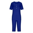thumbnail image 4 of XuJwPNcy Pajama Set for Women 2 Piece Short Sleeve Button up Shirts and Capri Pants with Pockets Soft Pjs Loungewear, 4 of 6