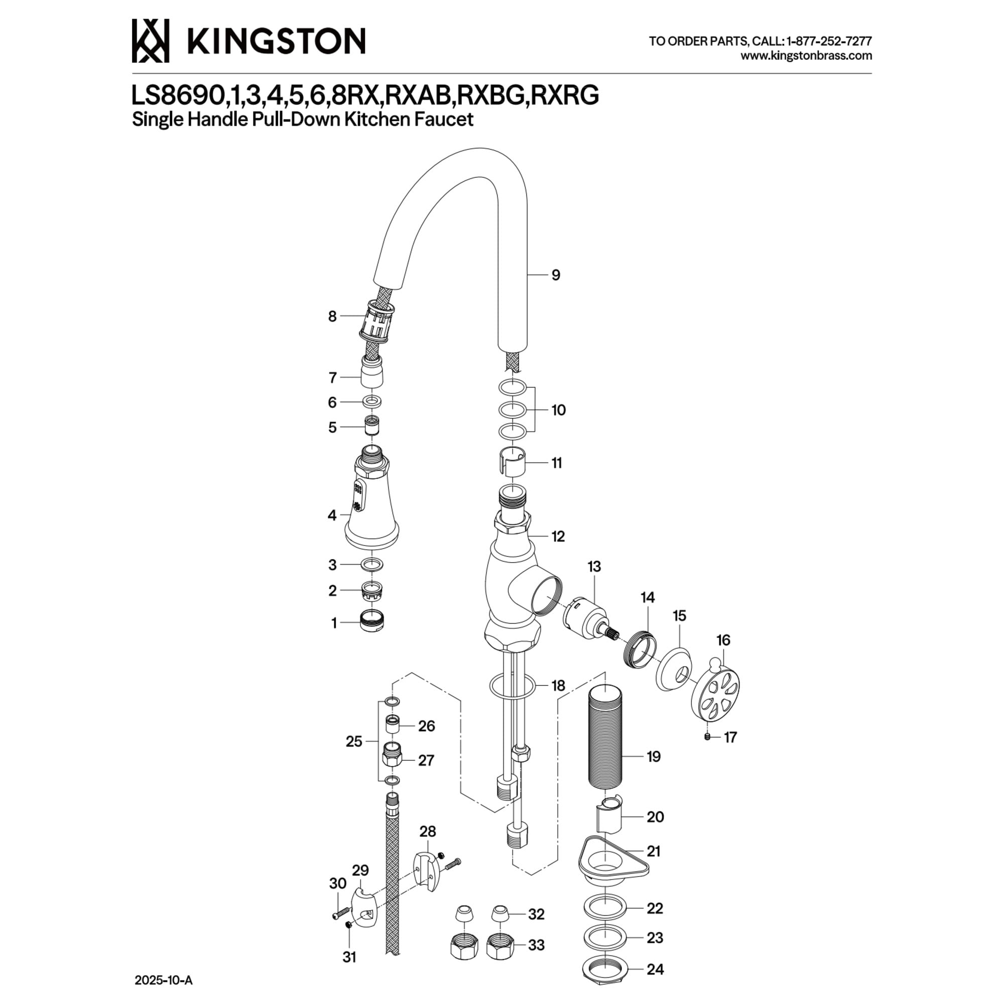 Kingston Brass LS8693RX Belknap Single-Handle Pull-Down Kitchen Faucet, Brushed Brass