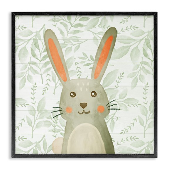 Stupell Industries Farmhouse Whimsical Bunny on Florals Black Framed Giclee Art, 12 x 12, by Kim Allen