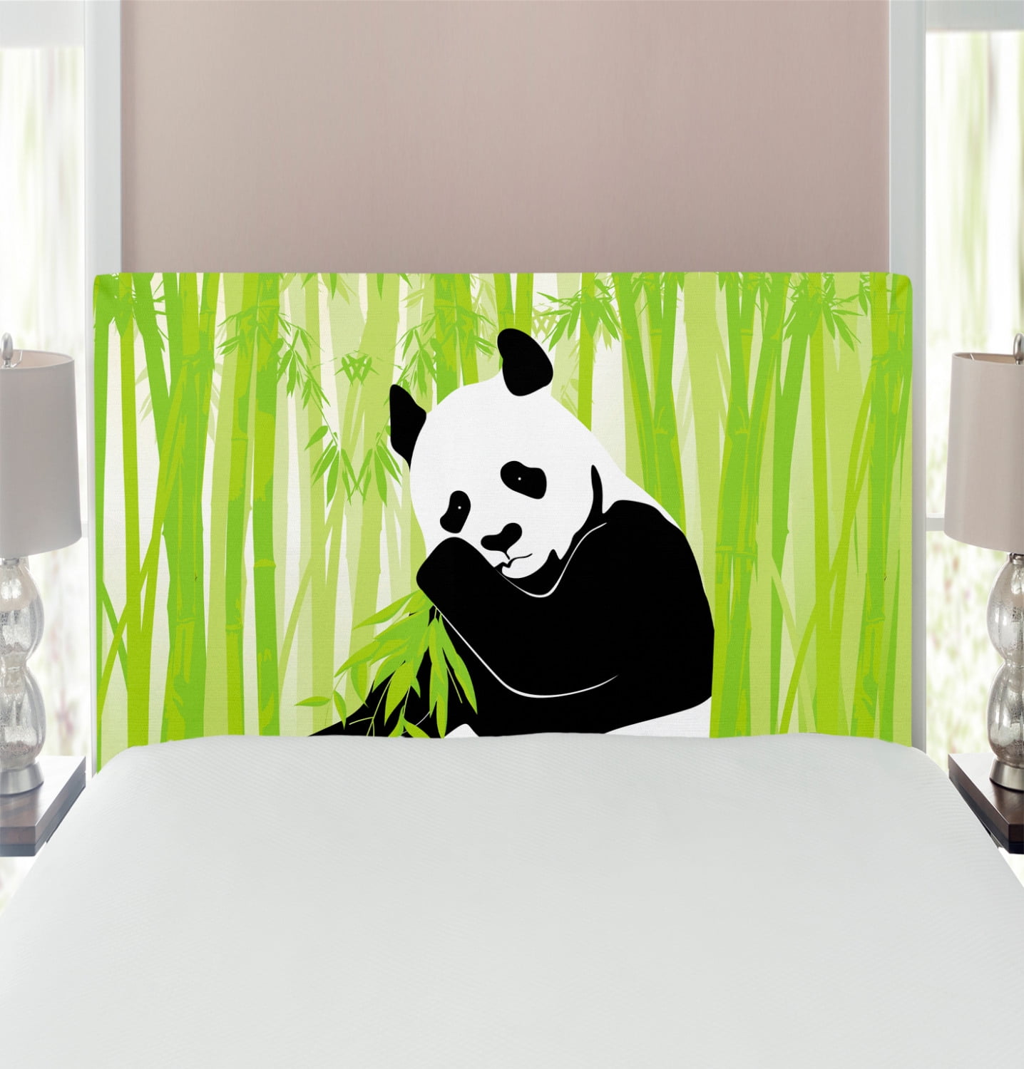 Panda Headboard, Panda Bear in Bamboo Forest Jungle Oriental Nature
