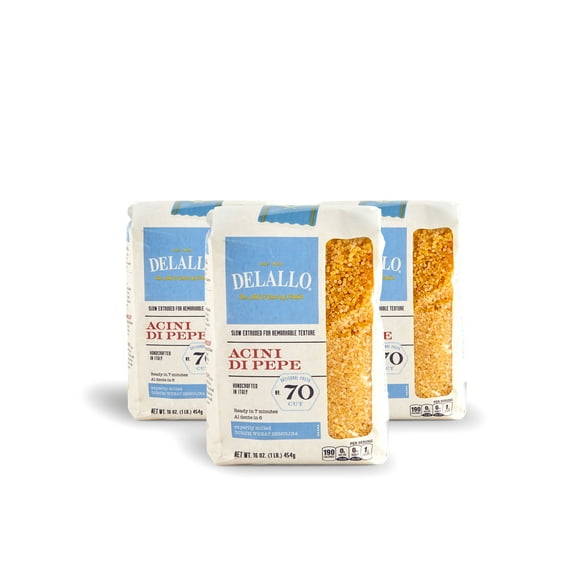 DeLallo Acini di Pepe Pasta, Non-GMO, Kosher, 16 oz Bag, (3 Pack)
