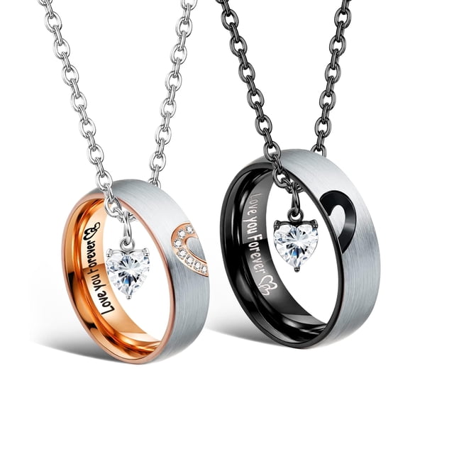Juego de collares ZELORES con colgante en forma de corazón con circonita cúbica, acero inoxidable