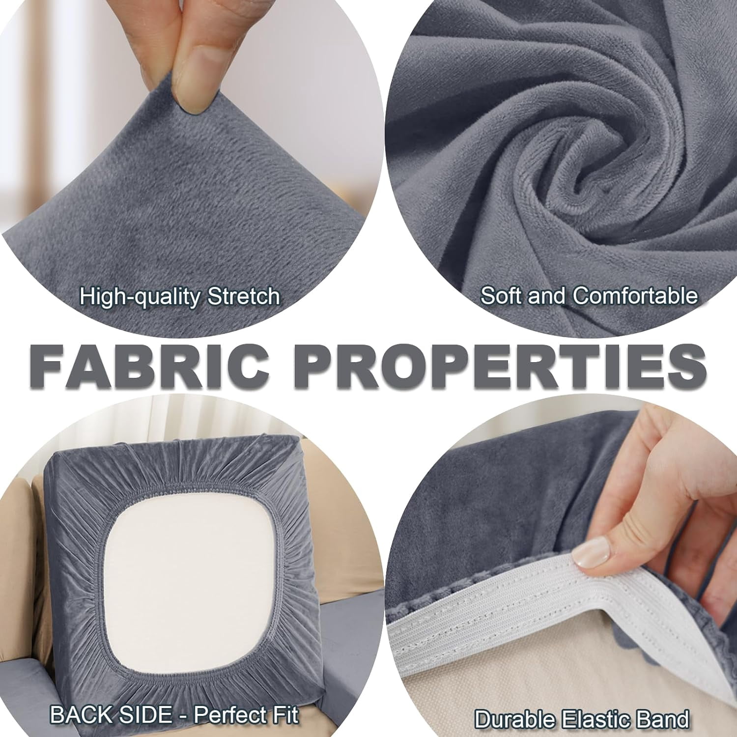 Couch Covers, 3 Pieces Couch Cushion Cover Velvet, Seat Cushion Cover, Stretch Sofa Covers, Separate Sectional Sofa Slipcovers, Furniture Protector(3-Seater or Backrest, Dark Grey)