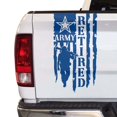 thumbnail image 1 of Retired Soldier Veteran Army Distressed American USA US Flag Truck Tailgate Vinyl Decal Compatible with most Pickup Trucks U.S. Army Sticker USAF USMC US Navy Decal (11" x 20", Blue), 1 of 8