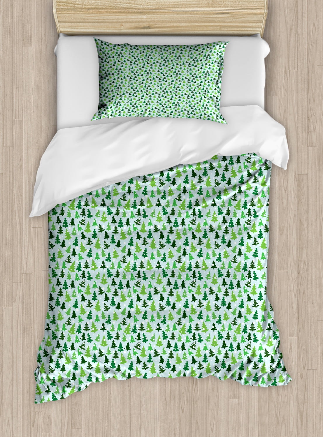 Northwoods Duvet Cover Set Twin Size Pattern With Silhouettes Fir