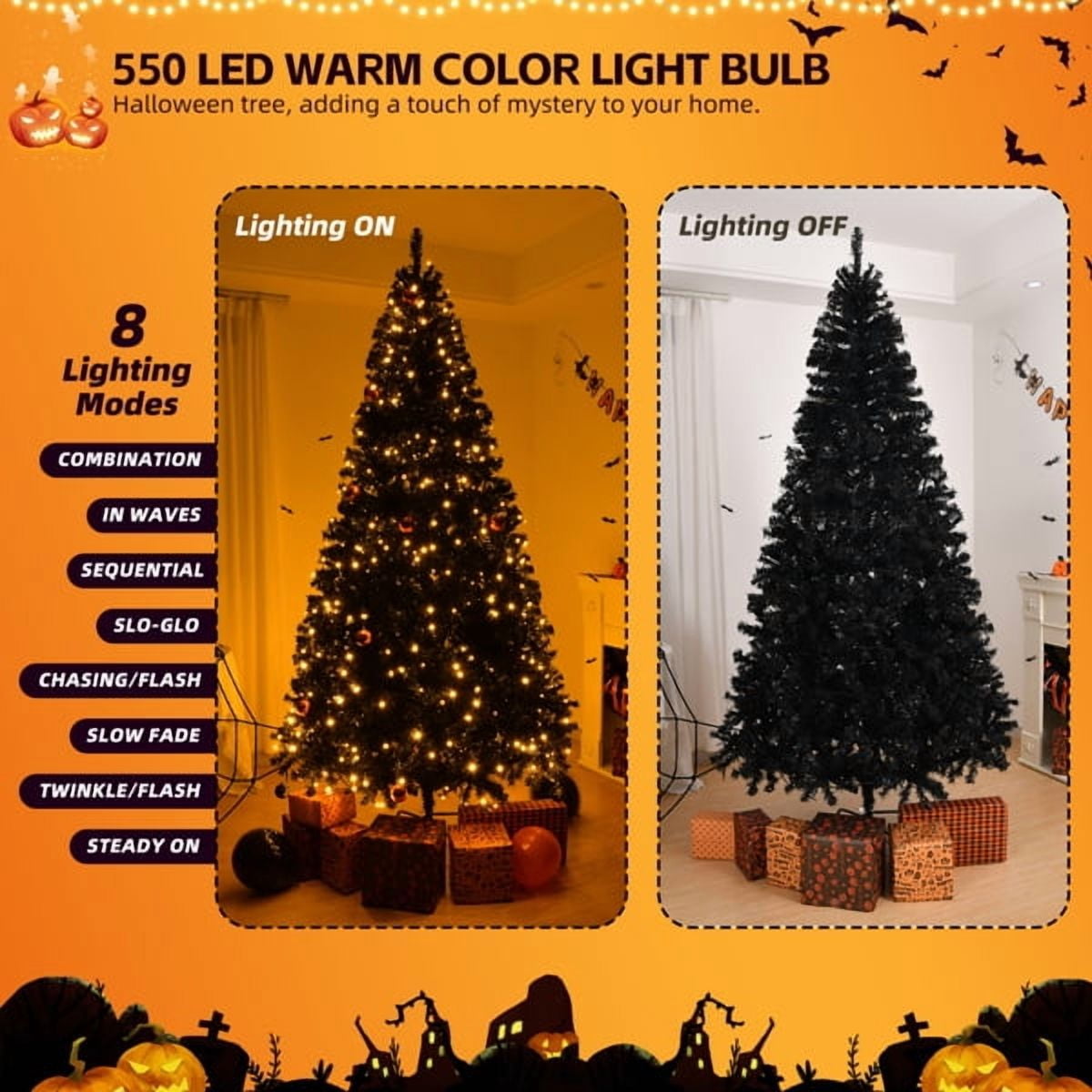 8 FT Pre-Lit Black Artificial Christmas Tree, 550 Warm White LEDs,1450 PVC Branch Tips, Holiday Centerpiece for Home/Office/Living Room