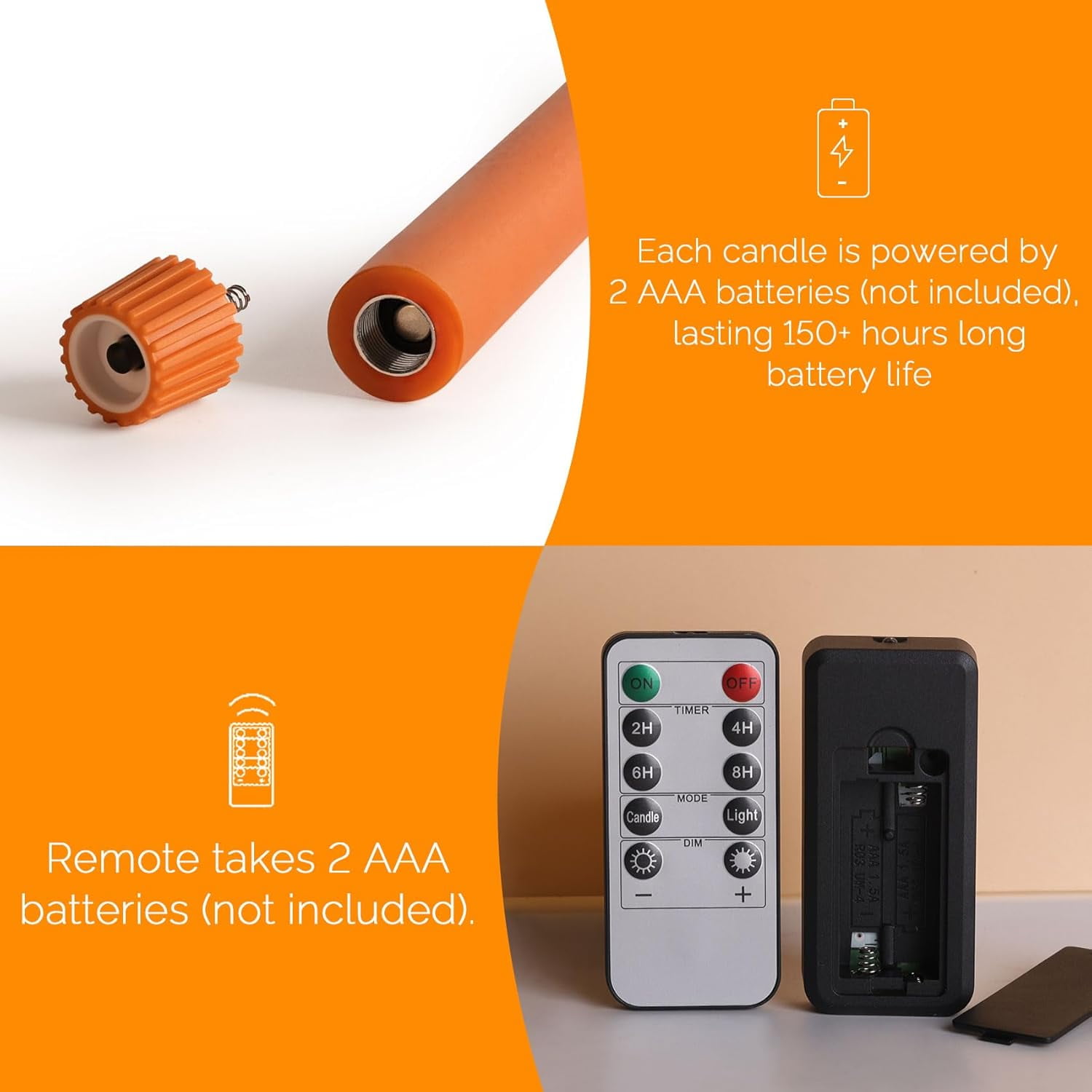 SQHQ Burnt Orange Flameless Taper Candles with Remote, Flickering Dripping Wax LED Candlesticks Battery Operated Set of 6
