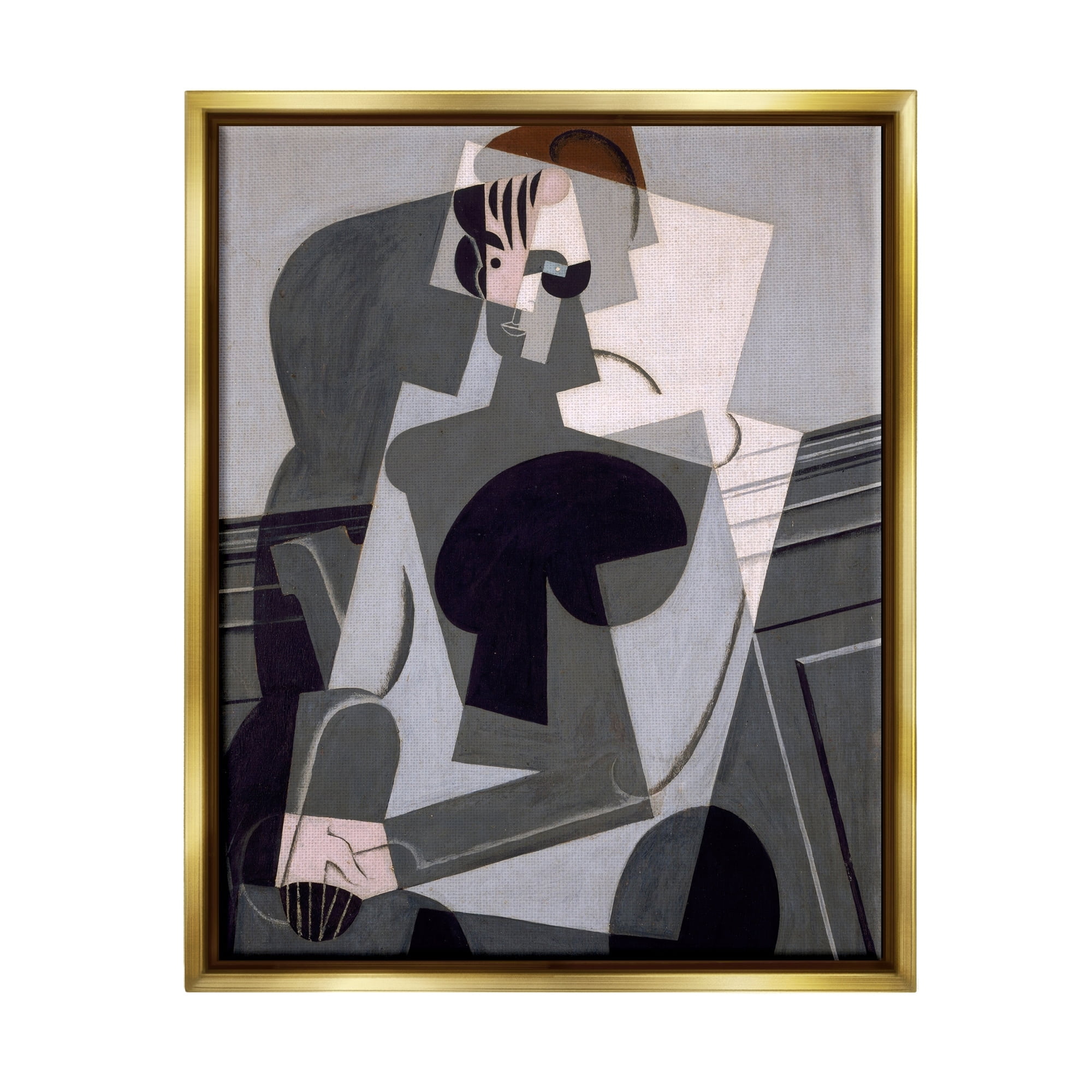 Stupell Industries Portrait de Madame Josette Juan Gris Classic Abstract Painting Painting Metallic Gold Floating Framed Canvas Print Wall Art, Design by one1000paintings