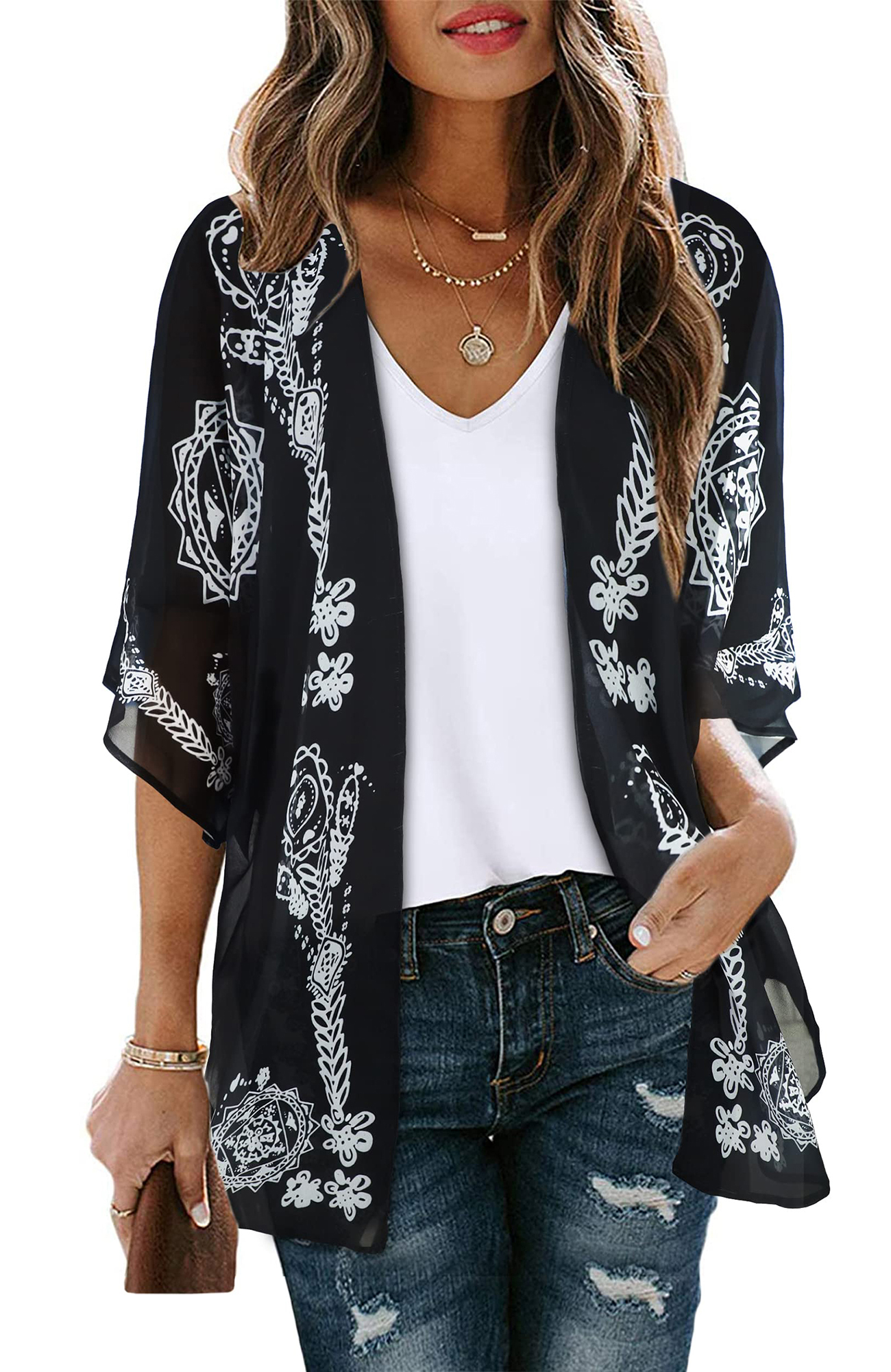 Shine Up Blouses for Women Print Kimono Plus Size Clothes Summer Casual Swimsuits Coverup Tops
