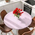 thumbnail image 2 of Pink White Stripe Round Tablecloth 45-52 Inch Round Fitted Table Cloth with Elastic Edge, Modern Minimalist Geometric Striped Waterproof Table Cover Protector for Outdoor Picnic Party Dining, 2 of 6