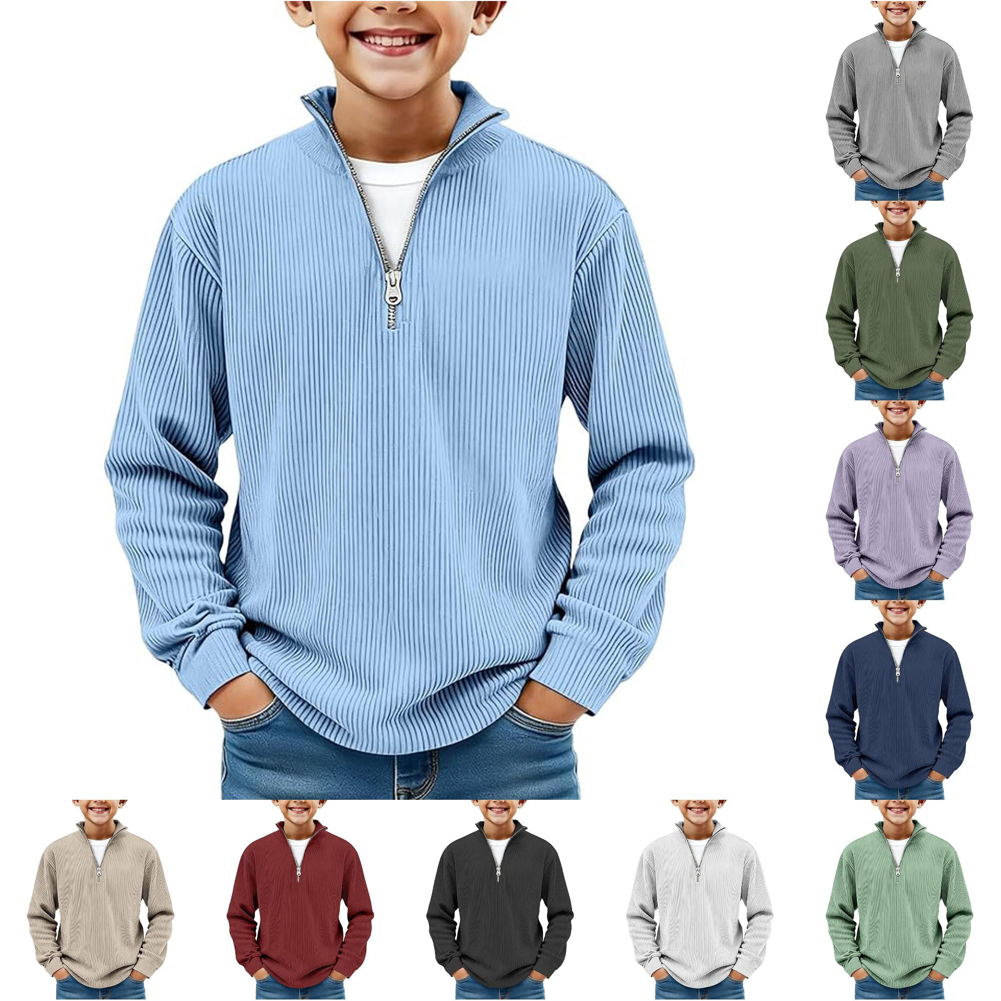 NinXxx Boys Long Sleeve Corduroy Quarter Zip Pullover Sweater Light Blue 11-12 Years