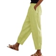 thumbnail image 2 of Women's Cotton Linen Nine Point Pants Elastic Waist Straight Leg with Pockets, 2 of 6