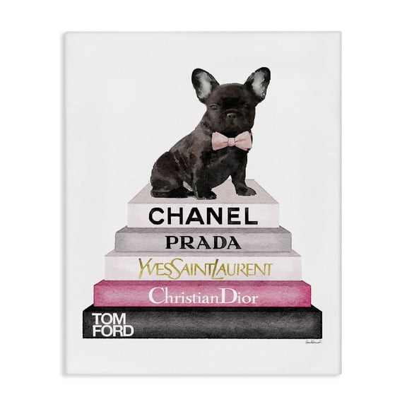 Stupell Industries Eclectic Book Stack Fashion French Bulldog Canvas Art, 16 x 20, by Amanda Greenwood