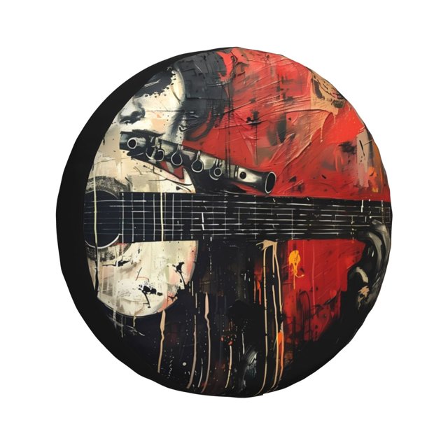 Fotbe Abstract Skull Guitar Art Funda de Llanta de Repuesto con Estampado, Engrosada, Ajuste Universal para Jeep, Remolque, RV, SUV, Camión-16 inch