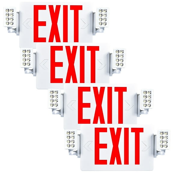 Sunco Exit Signs With Emergency Lights, Two Adjustable LED Lights With Backup Battery, Red, 94V-0 Fire Resistant, 120-277V, Wall Or Ceiling Mount, Commercial Grade Double Sided UL 4 Pack.