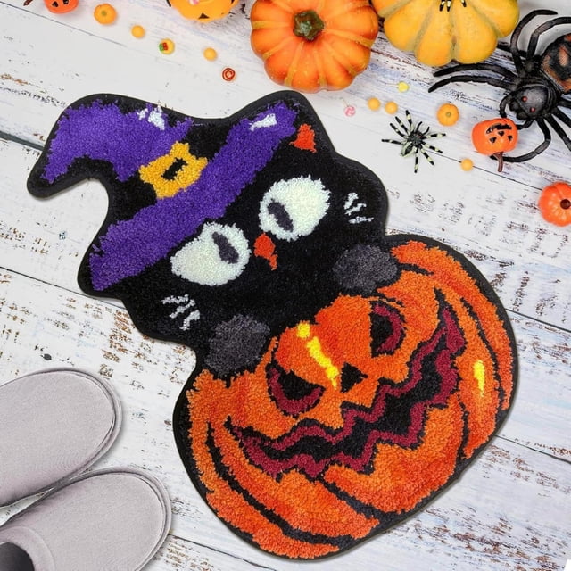 Clearance! Cute Pumpkin Fall Halloween Bathroom Mat Microfiber Gothic Halloween Bathroom Rug Non Slip Washable Funny Pumpkin Halloween Shower Bathroom Rug Bathroom Deco B