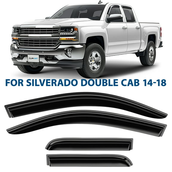 CLIM ART Incredibly Durable Rain Guards for Chevy Silverado/GMC Sierra 1500 2014-2018 Double Cab, Tape-on Window Deflectors, Vent Deflector, Vent Window Visors, Truck Accessories,4pcs - 414004