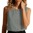 thumbnail image 4 of Tank Tops for Women Button down Sleeveless Shirt Crew Neck Summer Casual Fashion Work Vests Fashion Cami Blouses, 4 of 5
