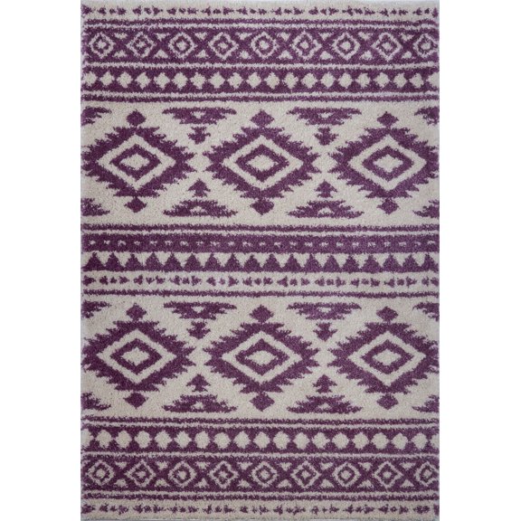 Ladole Rugs Stylish Contemporary Trellis Smooth Area Rug Carpet in Ivory-Berry 4x6 (3'11" x 5'7", 120cm x 170cm)