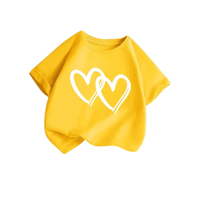 Plebaso T-Shirts à Imprimé Cœur pour Garçons et Filles, Col Rond, Manches Courtes Décontractées, Hauts Graphiques Mignons pour Enfants