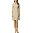 thumbnail image 2 of INSPIRE CHIC Robe Chemise Boutonnée à Col pour Femme à Manches Courtes Style Safari avec Poches et Ceinture Beige m, 2 of 5