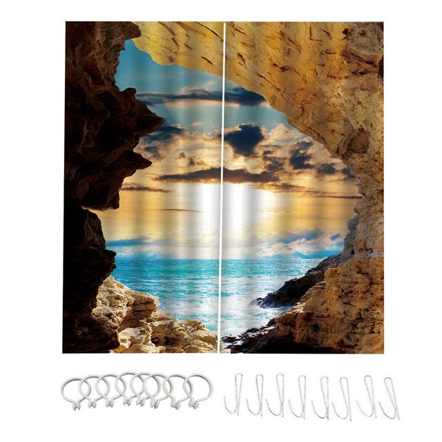 Rideau avec Motif de Vue sur la Mer Rideaux Décoration Draperie Inaltérable Imprimé Lavable à la Machine