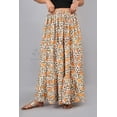 thumbnail image 2 of Women White & Mustard Floral Vine Printed Tiered Maxi Skirt | Boho Ethnic Summer Flared Long Skirt with Elastic Waist - XXL, 2 of 6
