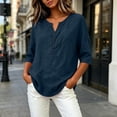 thumbnail image 3 of TGSLY Women's 3/4 Sleeve Tops Lightweight Soft Henley V Neck Half-Button Front Cotton Shirts Loose Fit Dressy Casual Solid Color Blouses M, 3 of 7