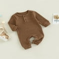 thumbnail image 3 of Toddler Baby Rompers Solid Color Knit Casual Button Crew Neck Long Sleeve Jumpsuit for Newborn Girl Boy, 3 of 8