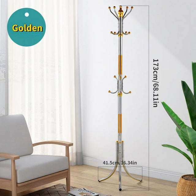 1pc Coat Rack(16 Hooks), Metal Free-Standing Coat Racks Hall Tree Entry-Way Furniture Best For Hanging Up Jacket, Purse, Hand-Bag, Cloth, Hat, Winter Scarf Holder