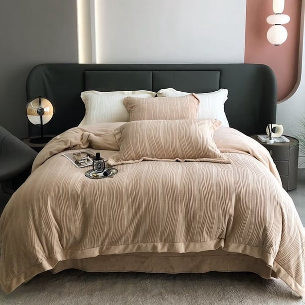 Xiao Hua Juego de sábanas, juego de sábanas y fundas de almohada, juego de cama individual, ropa de cama de hotel, decoración del hogar (caqui)