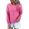 thumbnail image 1 of WEAIXIMIUNG Custom Sweatshirts Womens Autumn Metal Button Solid Color Round Neck Casual Sweatshirt Long Sleeve Top, 1 of 5