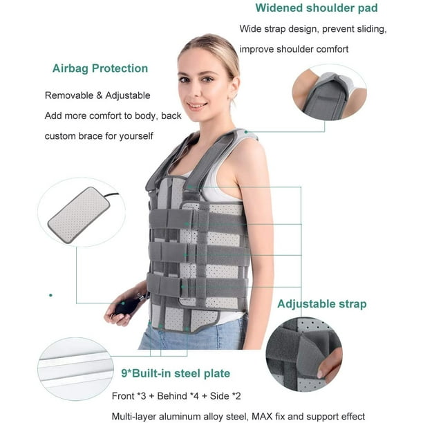 TLSO Thoracolumbar Fixed Spinal Brace, Lightweight & Adjustable Back Brace  for Kyphosis, Osteoporosis, Mild Scoliosis & Post Surgery Support ,  Hunchback with Removable Inflatable Airbag (Small) 