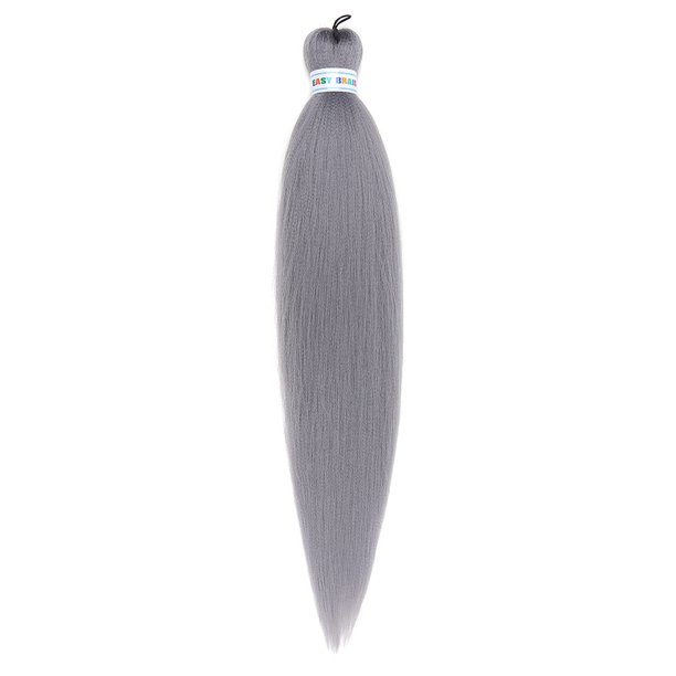 XmhyTop-A Extensiones de cabello preestirado para trenzas, 3 piezas de 66 cm, trenzas de ganchillo sintéticas con textura, ajuste en agua caliente, trenzas suaves, largas y rectas, color gris.