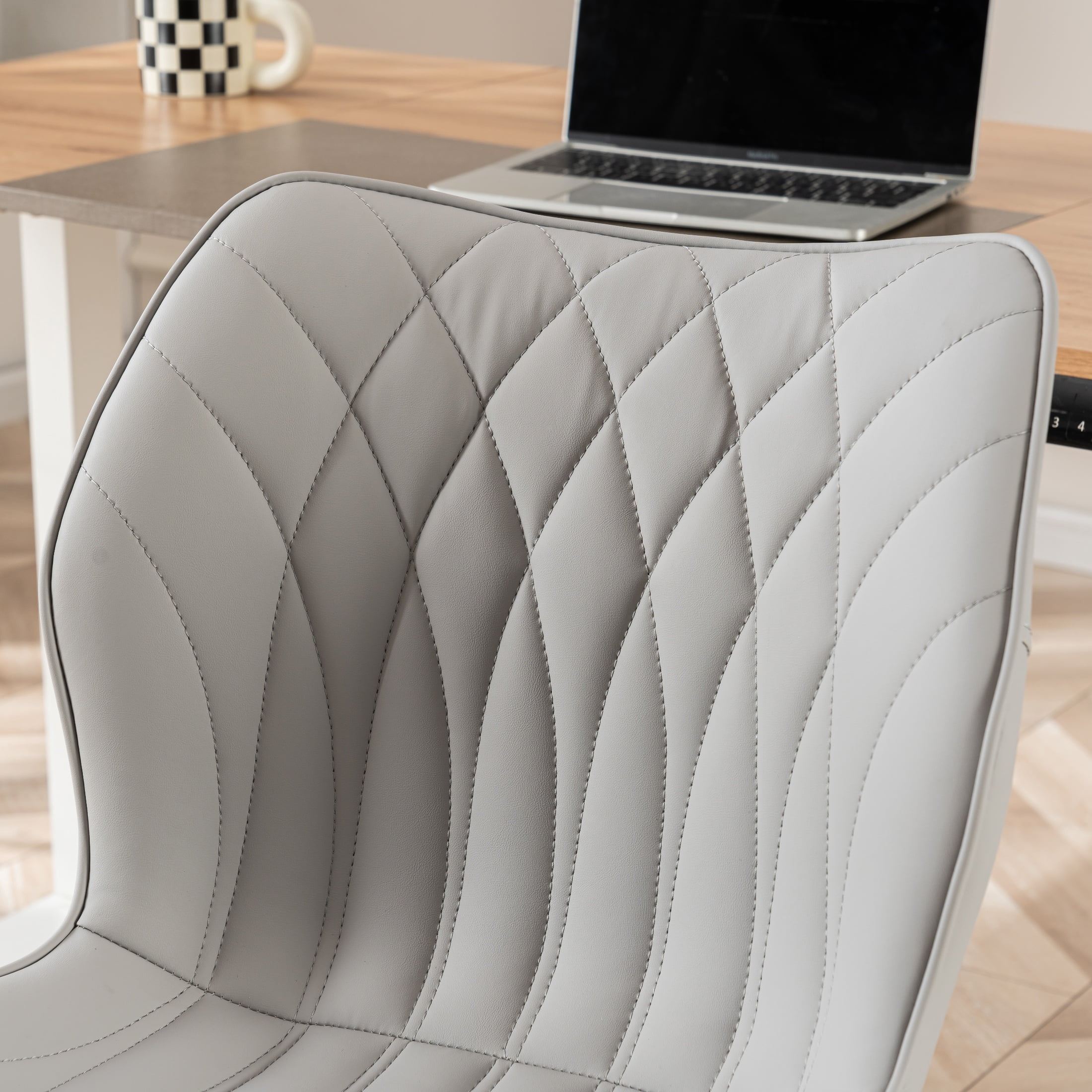 Kidol & Shellder PU Leather Desk Chair, Adjustable Swivel Office Chair, Upholstered Modern Task Chair with Wheels, Ergonomic Swivel Chair, High Back Chair, Gray