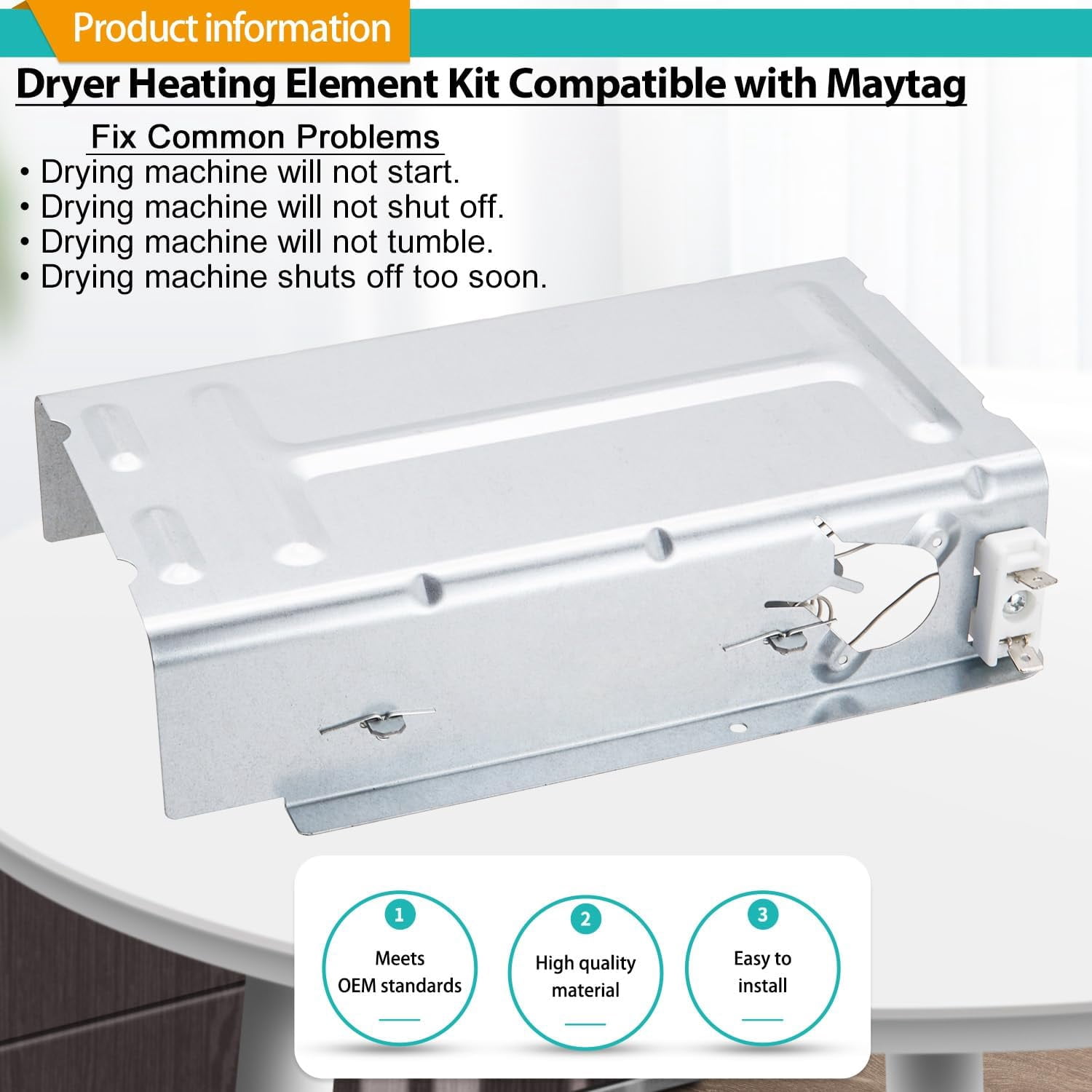 MEDC200XW1 MEDB755DW2 MEDC215EW0 MEDC215EW1 Dryer Heating Element Kit Fit for May-tag MEDC200XW2 MEDC200XW3 MEDC400BW0 MEDB766FW0 MEDB755DW0 MEDC200XW0 MEDC400BW1 MEDC415EW0