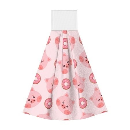 

Adobk Pigs Head And Donuts Print Coral Velvet Hand Wipes Fashion Hanging Kitchen Towel for Bathroom Washcloth Absorbent Tie Towel