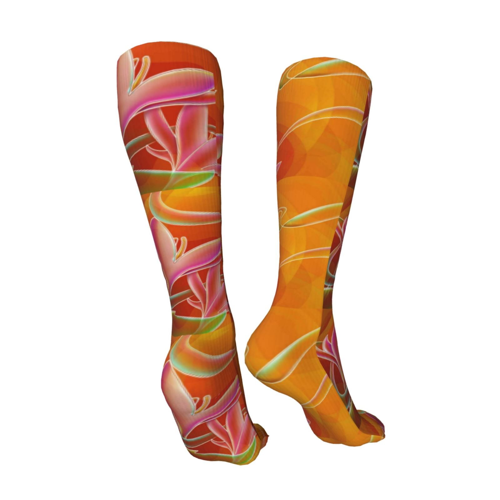 Xecao Orange Flower Psychedelic Print Calf Socks Seamless Toe
