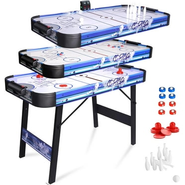 HLC 3 in 1 Air Hockey Table Foldable 4FT Powered Electronic Hockey Game Table with Shuffleboard,Bowling Indoor with All Accessories for Adults and Kids
