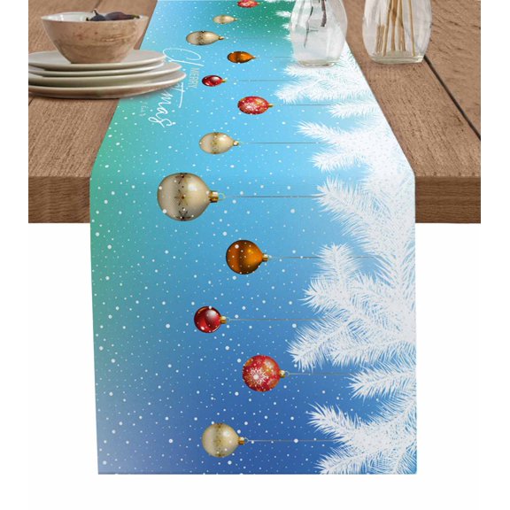 Ldtrchee Blue Christmas Table Runner 72 Inches, Xmas Balls Snowflake Botanical Bed Runner Dresser Scarves Tabletop for Indoor Outdoor Parties/Ceremony/Banquet, 13" x 72"