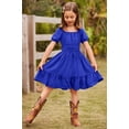 thumbnail image 4 of Arshiner Girls Tie Back Short Sleeve Ruffle Hem Off Shoulder Casual Elegant Dresses, 4 of 6