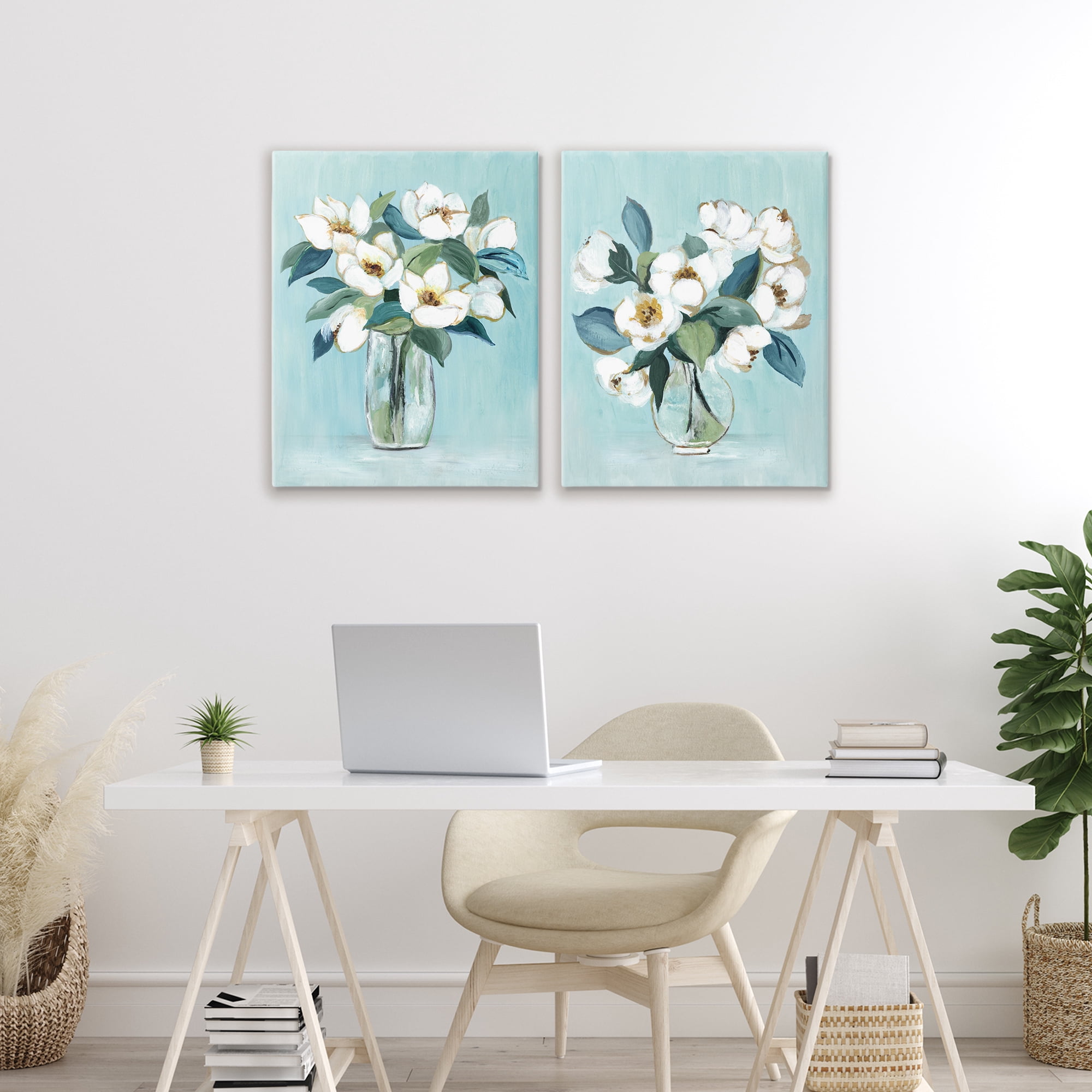 Stupell Industries Magnolia Blossom Vases 2 Piece Canvas Wall Art Set, design by Janet Tava