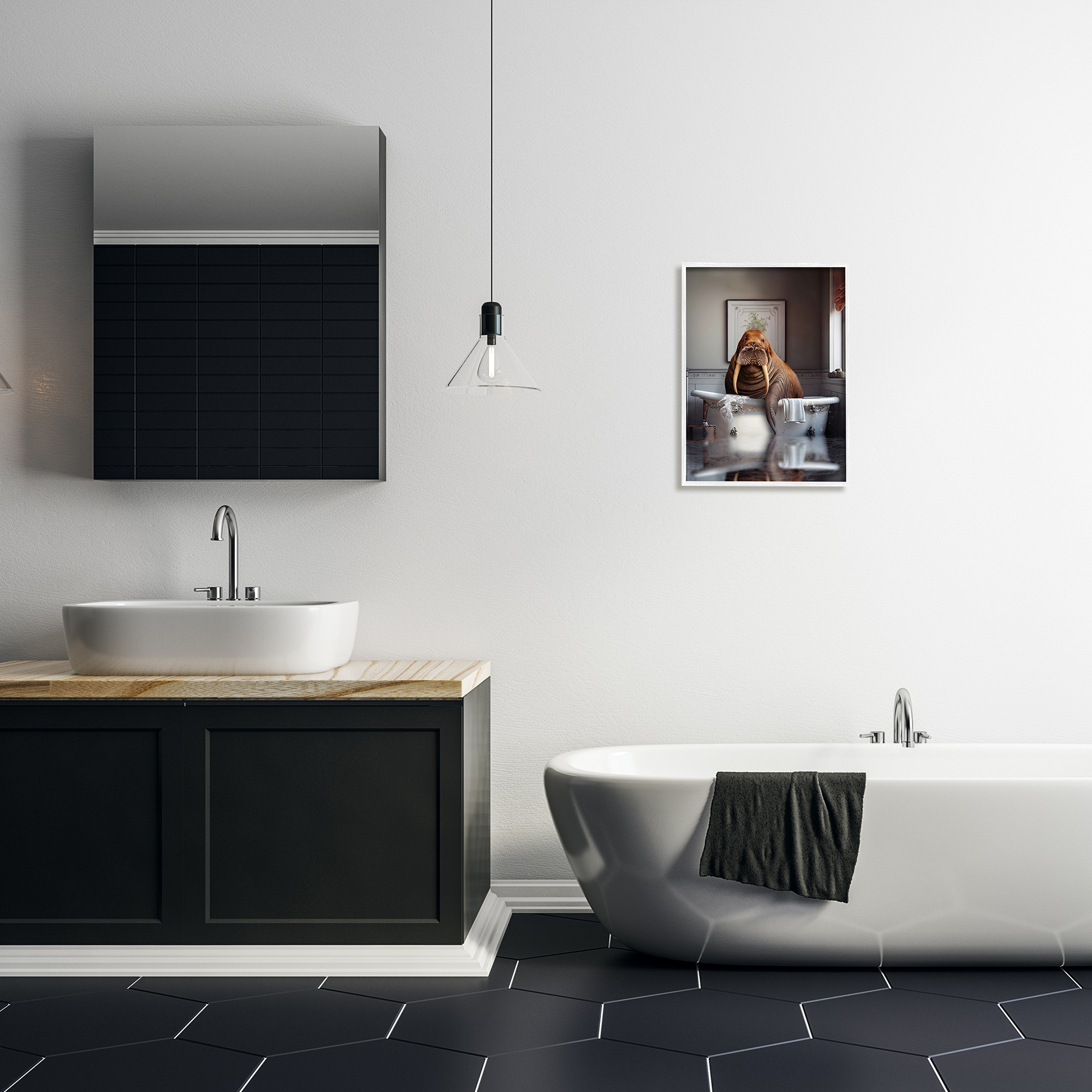 Stupell Industries Walrus in Bathtub Animals & Insects Painting White Framed Art Print Wall Art, 16 x 20