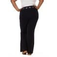 thumbnail image 2 of Forever 21 Women's Jersey Fold Over Waist Pants with Graphic Detail, Flare Leg Lounge Pants, Stretch Casual Everyday Comfort Style, Black, XXS-4X, 2 of 6